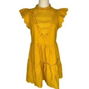 House of Harlow 1960 Tiered Eyelet Dress in Mustard Size XS, NWT